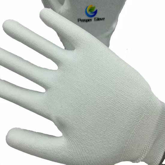 Guantes de trabajo de seguridad en el trabajo, resistentes a cortes, de fibra industrial, Hppe, blanco, gris, recubierto de PU, venta al por mayor