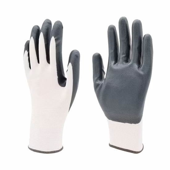 Factoryshop Forro de poliéster calibre 13 Palma de nitrilo gris con revestimiento sumergido Trabajo de seguridad de protección Trabajo de construcción industrial Trabajo manual Los mejores guantes